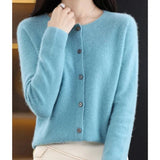 Women's Cardigan with Long Sleeves, Round Neck and Button Closure