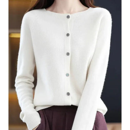 Women's Cardigan with Long Sleeves, Round Neck and Button Closure