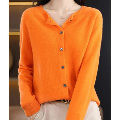 Women's Cardigan with Long Sleeves, Round Neck and Button Closure