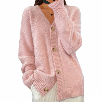 Women's Cardigan with V-Neck, Button Front and Cable-Knit Pattern