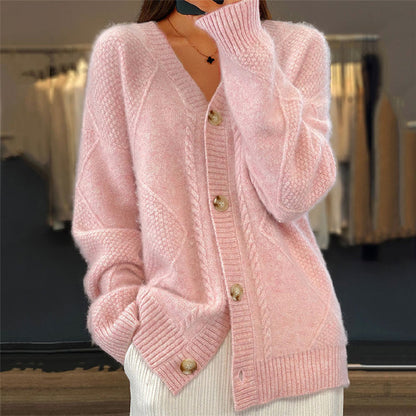 Women's Cardigan with V-Neck, Button Front and Cable-Knit Pattern