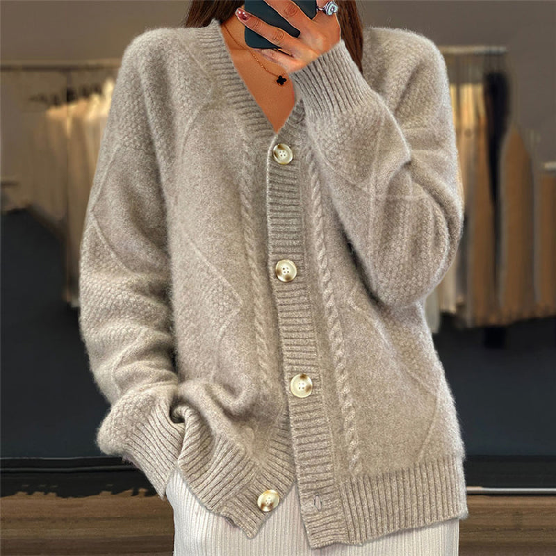Women's Cardigan with V-Neck, Button Front and Cable-Knit Pattern