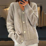 Women's Cardigan with V-Neck, Button Front and Cable-Knit Pattern