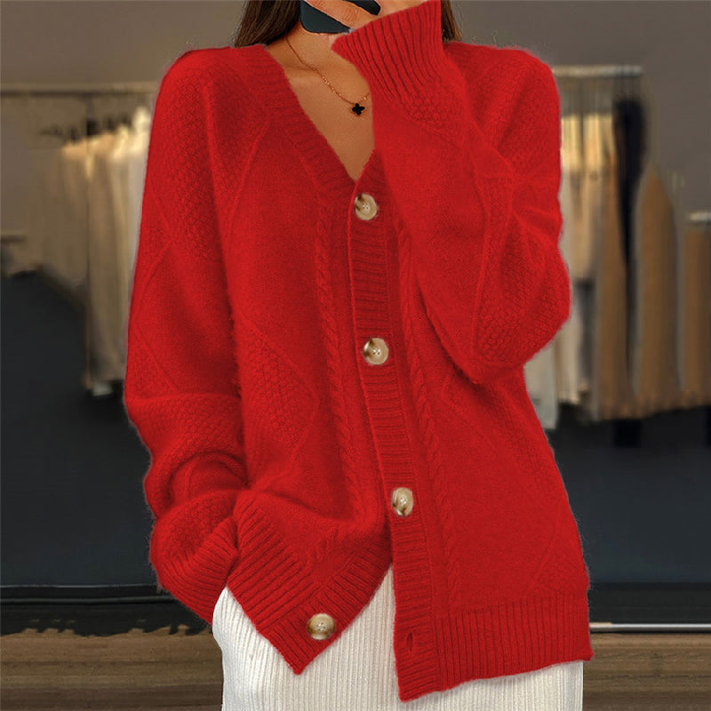 Women's Cardigan with V-Neck, Button Front and Cable-Knit Pattern