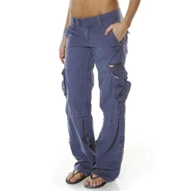 Women's Cargo Pants with Multi-Pocket Low Rise Wide Leg
