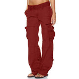 Women's Cargo Pants with Multi-Pocket Low Rise Wide Leg
