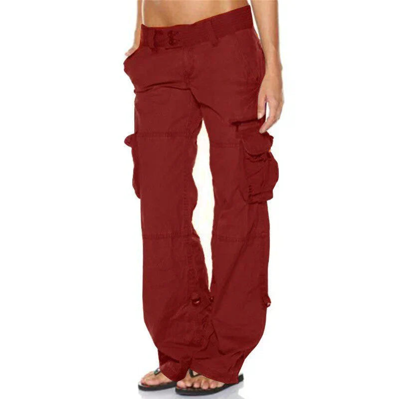 Women's Cargo Pants with Multi-Pocket Low Rise Wide Leg