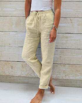 Women's Casual Trousers with Elastic Drawstring Waist and Side Pockets
