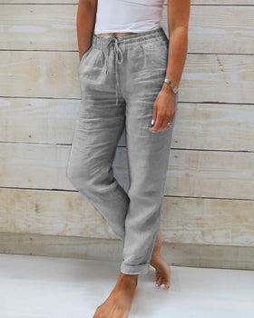 Women's Casual Trousers with Elastic Drawstring Waist and Side Pockets