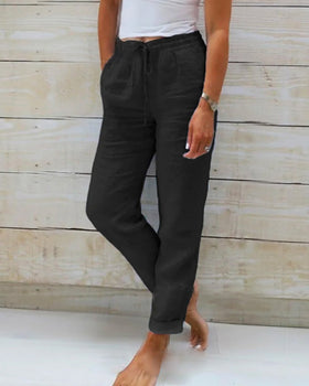 Women's Casual Trousers with Elastic Drawstring Waist and Side Pockets
