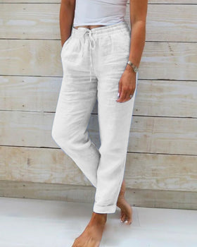 Women's Casual Trousers with Elastic Drawstring Waist and Side Pockets