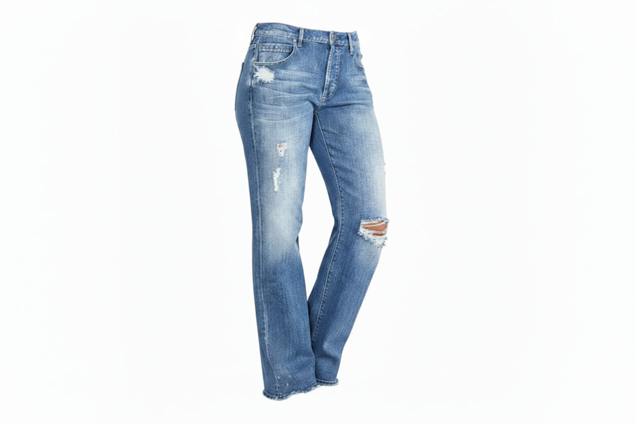 Women's Distressed Straight Leg Jeans with Low Rise Waist
