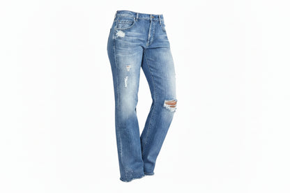 Women's Distressed Straight Leg Jeans with Low Rise Waist