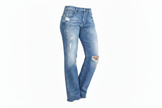 Women's Distressed Straight Leg Jeans with Low Rise Waist