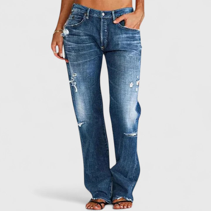 Women's Distressed Straight Leg Jeans with Low Rise Waist