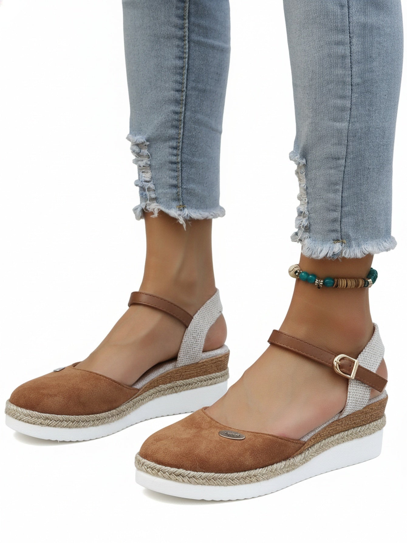 Women's Espadrille Wedge Sandals with Ankle Strap and Braided Platform