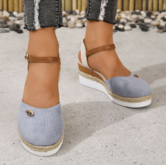Women's Espadrille Wedge Sandals with Ankle Strap and Braided Platform