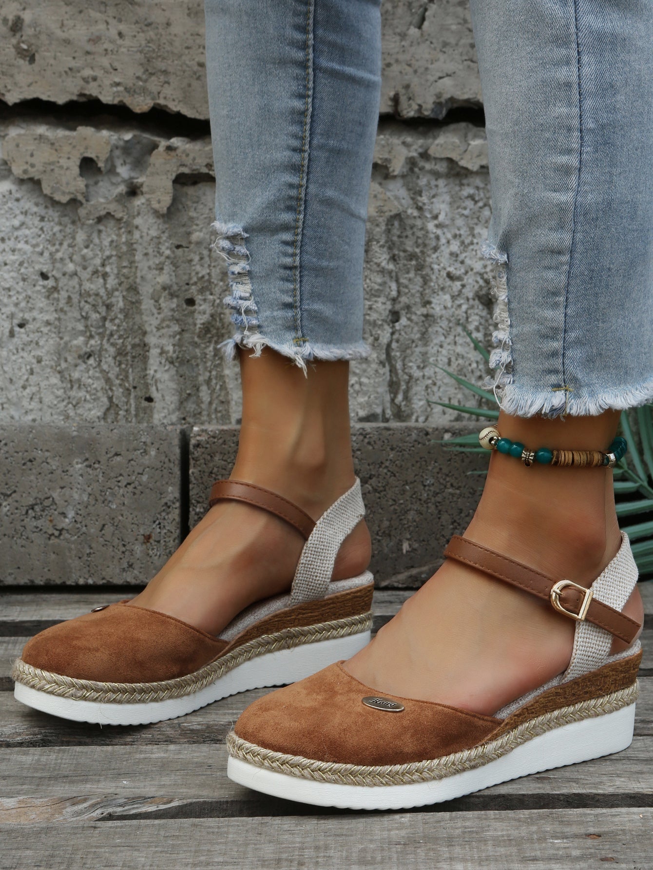 Women's Espadrille Wedge Sandals with Ankle Strap and Braided Platform