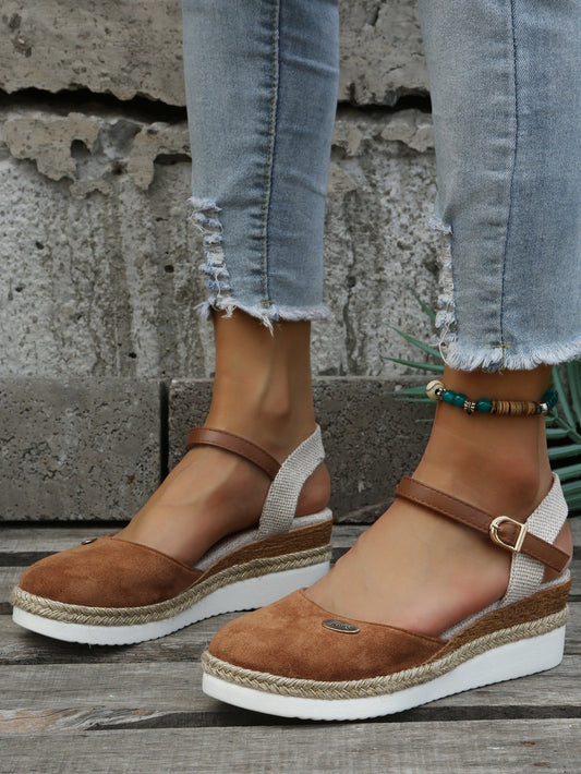 Women's Espadrille Wedge Sandals with Ankle Strap and Braided Platform