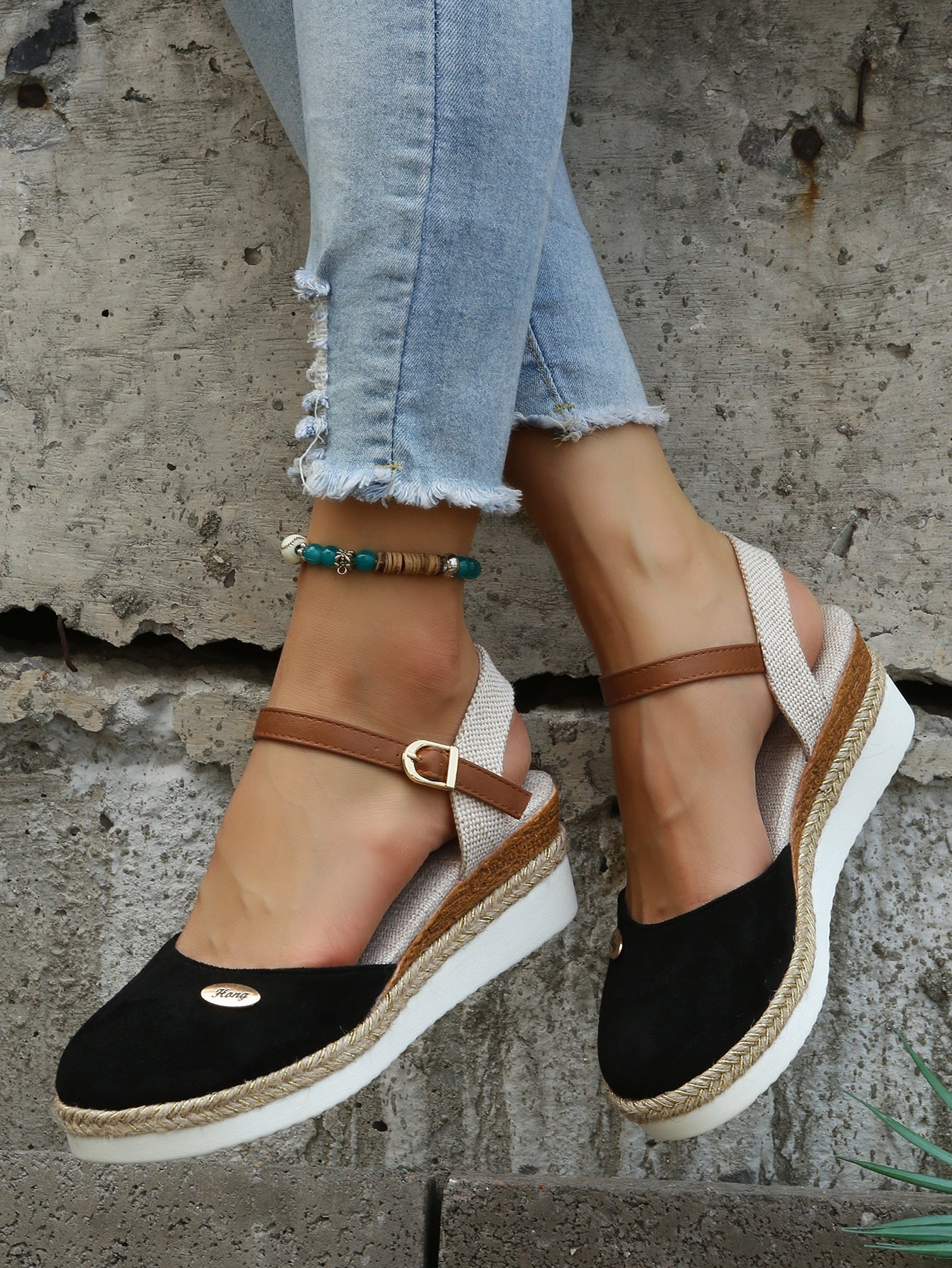 Women's Espadrille Wedge Sandals with Ankle Strap and Braided Platform