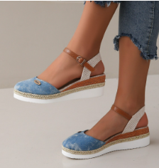 Women's Espadrille Wedge Sandals with Ankle Strap and Braided Platform