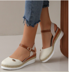Women's Espadrille Wedge Sandals with Ankle Strap and Braided Platform