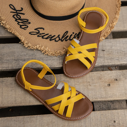 Women's Flat Sandals with Crossover Straps and Elastic Ankle Band
