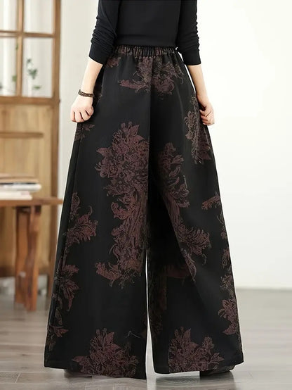 Women's Floral Wide-Leg Pants with Drawstring Waist