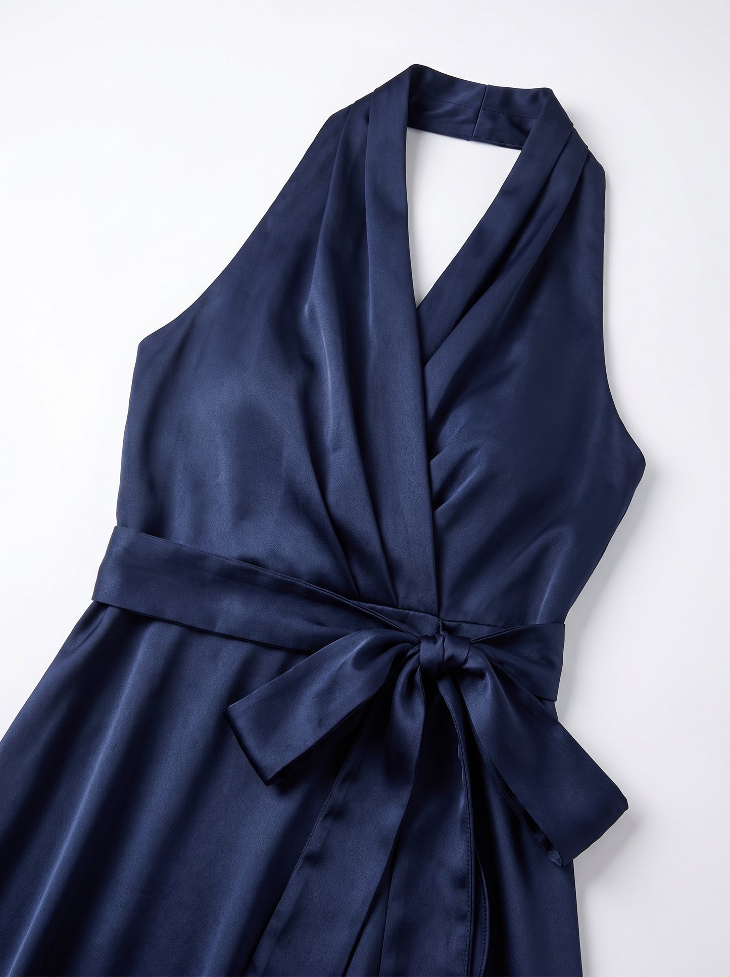 Women's Halter Neck Maxi with Wrap Waist and High-Low Ruffle Hem