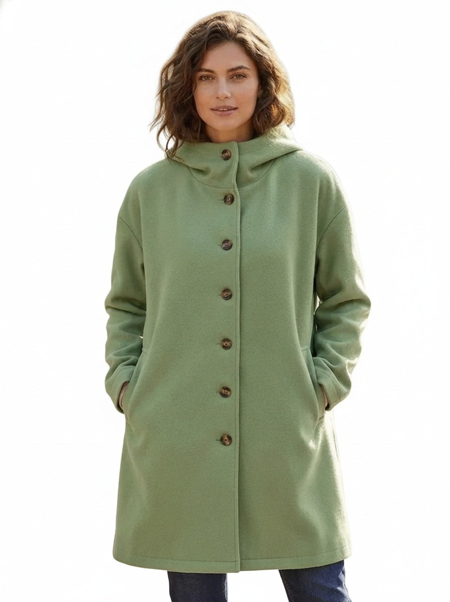 Women's Hooded Winter Coat with Button Closure and Side Pockets