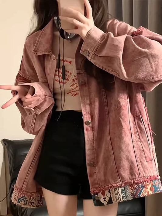 Women's Jacket with Contrast Pattern Panels