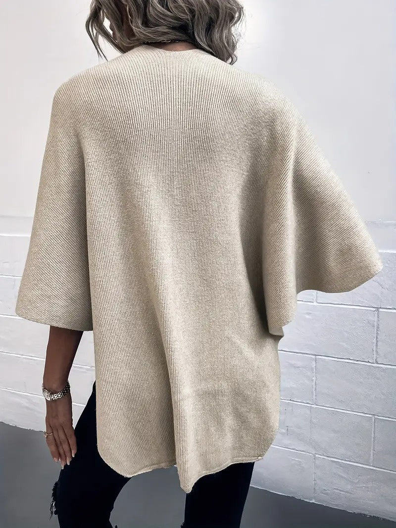 Women's Knit Cape Cardigan with Faux Fur Accents