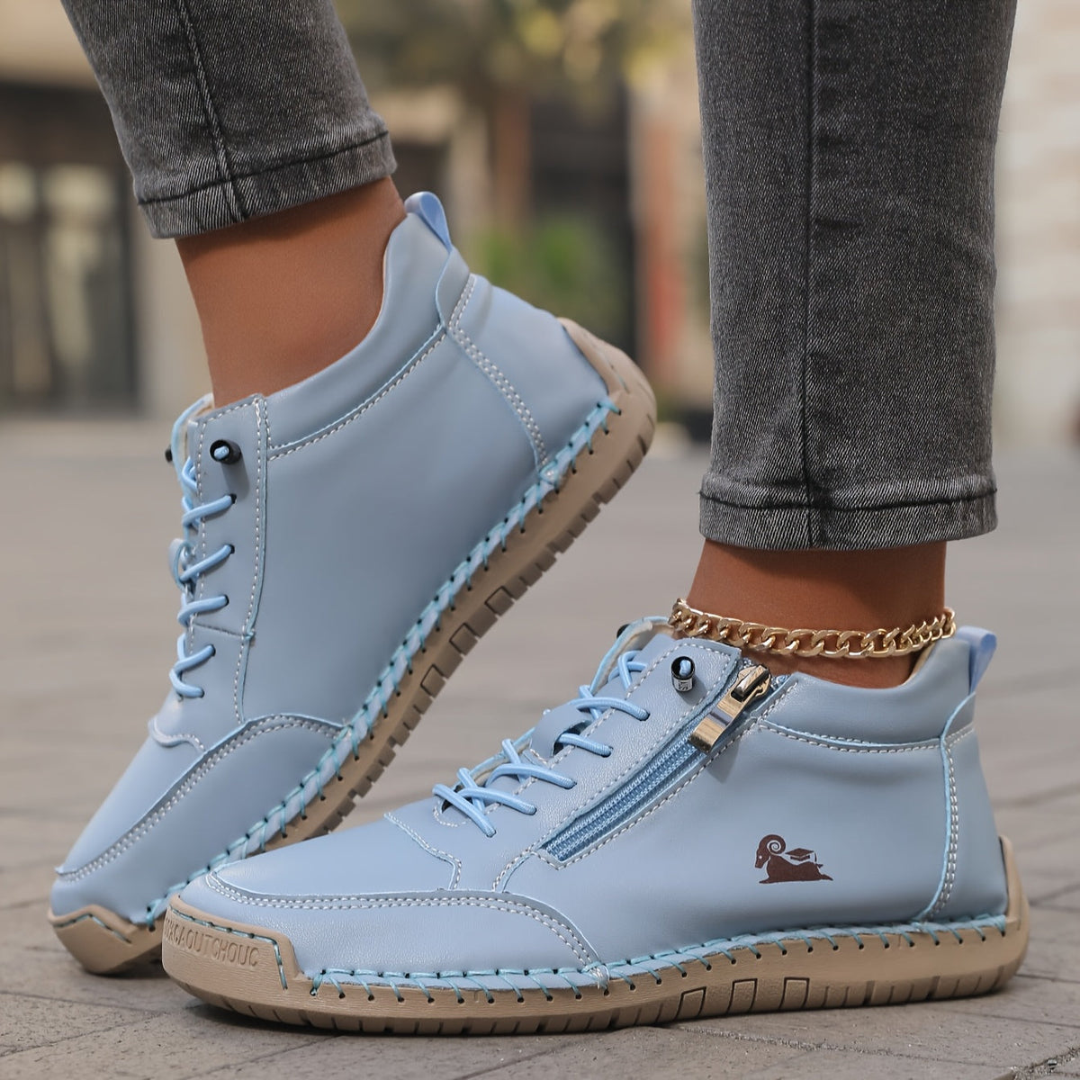 Women's Lace-Up Ankle Sneakers with Side Zip