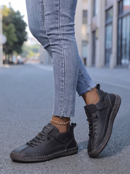 Women's Lace-Up Sneakers with Ankle Strap and Stitched Sole
