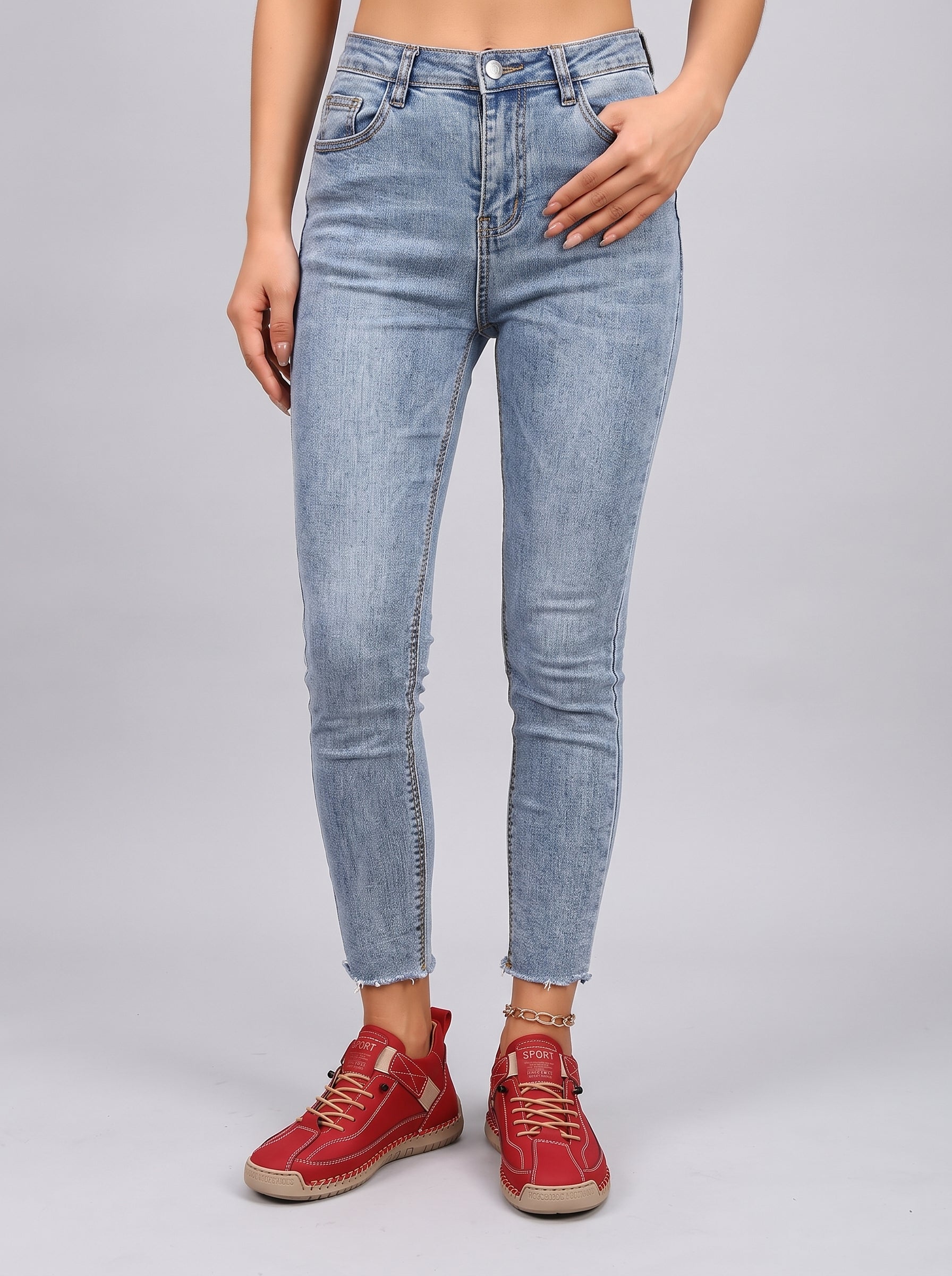 Women's Lace-Up Sneakers with Ankle Strap and Stitched Sole