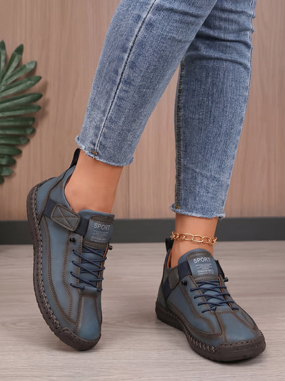 Women's Lace-Up Sneakers with Ankle Strap and Stitched Sole
