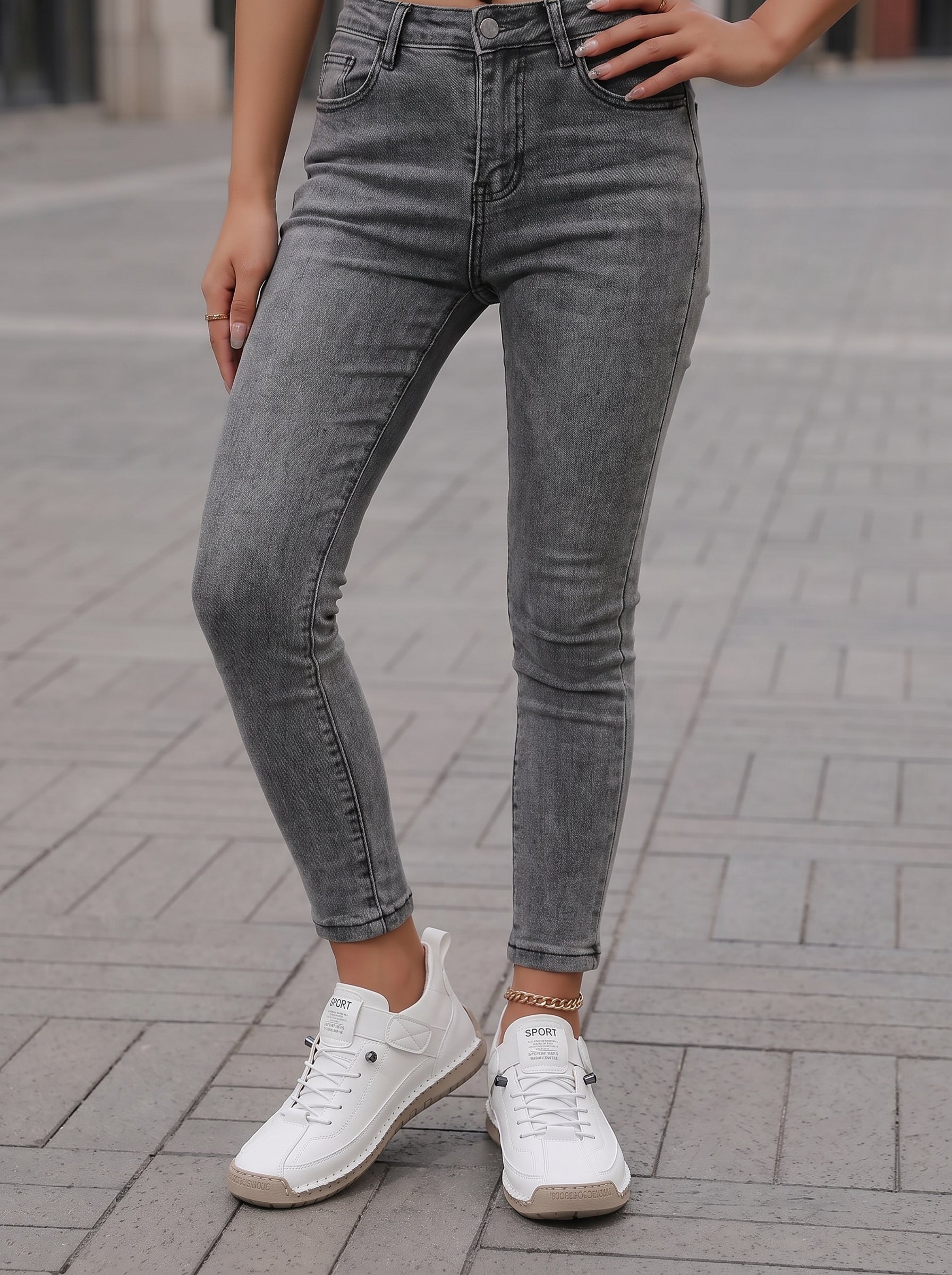 Women's Lace-Up Sneakers with Ankle Strap and Stitched Sole