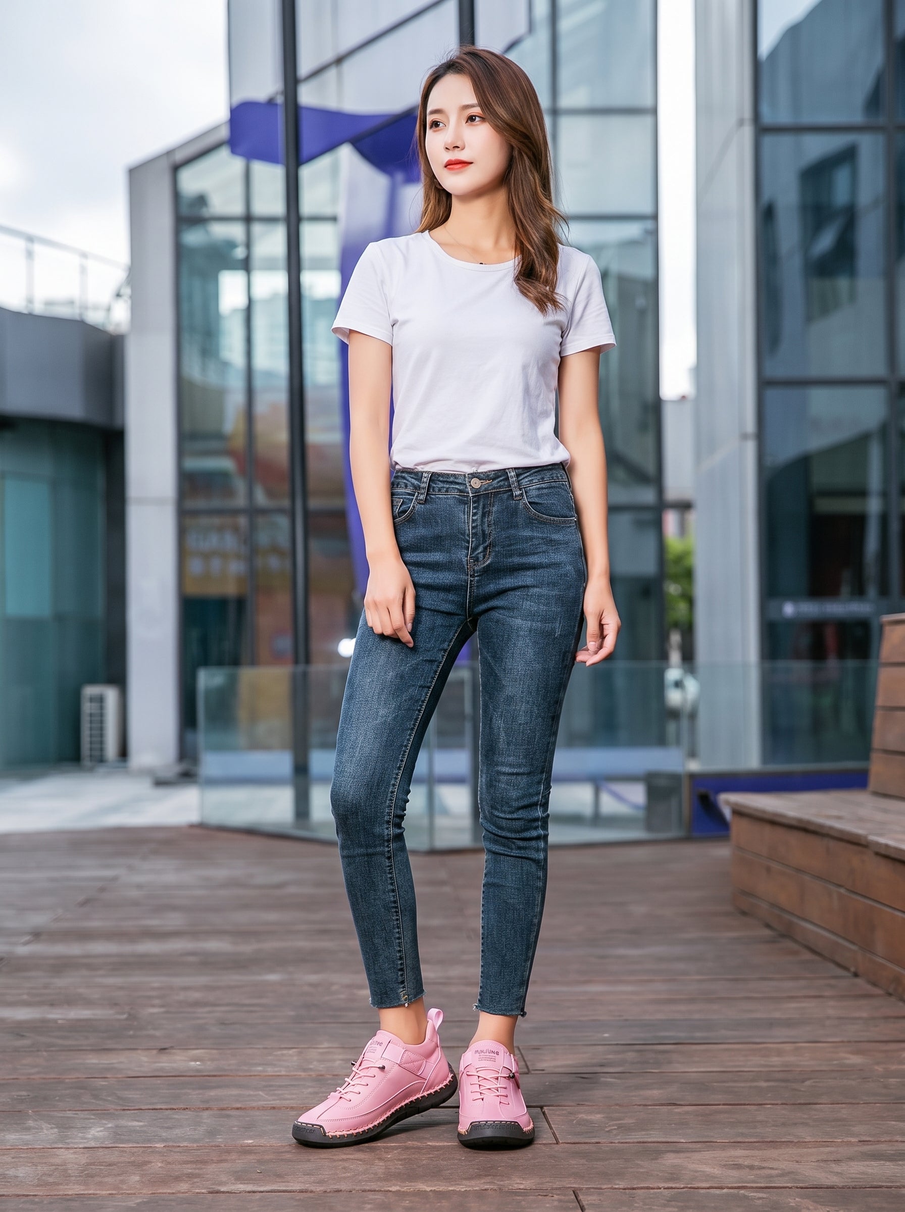 Women's Lace-Up Sneakers with Ankle Strap and Stitched Sole