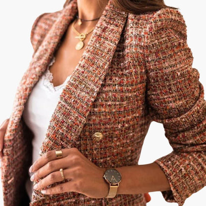 Women's Long Blazer with Double-Breasted Buttons and Notched Lapel