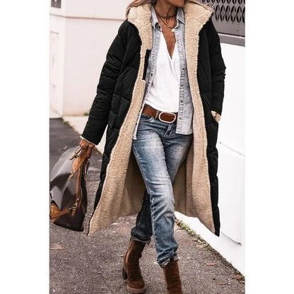 Women's Long Puffer Coat with Hood and Sherpa Lining