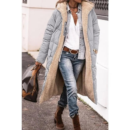 Women's Long Puffer Coat with Hood and Sherpa Lining