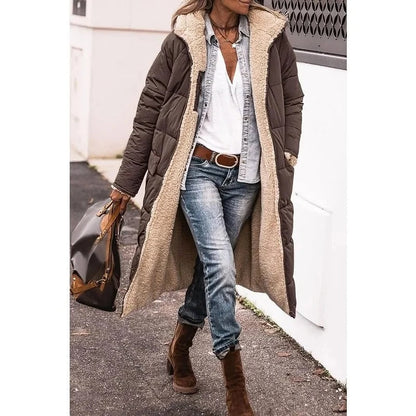Women's Long Puffer Coat with Hood and Sherpa Lining