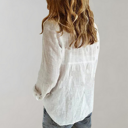 Women's Long Sleeve Blouse with Collar and Button Closure