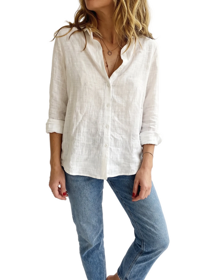 Women's Long Sleeve Blouse with Collar and Button Closure