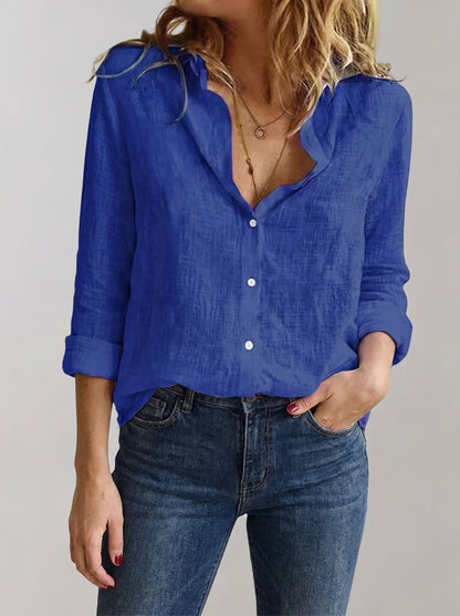 Women's Long Sleeve Blouse with Collar and Button Closure
