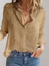 Women's Long Sleeve Blouse with Collar and Button Closure
