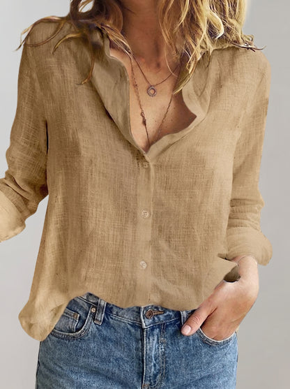 Women's Long Sleeve Blouse with Collar and Button Closure