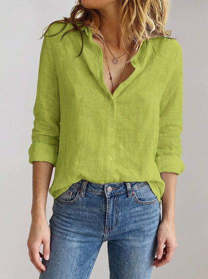 Women's Long Sleeve Blouse with Collar and Button Closure