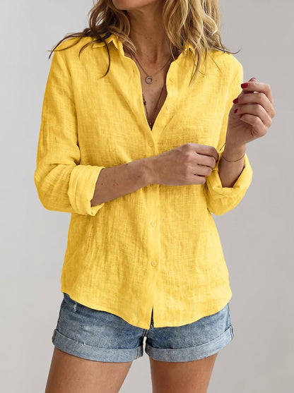 Women's Long Sleeve Blouse with Collar and Button Closure