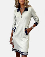 Women's Long Sleeve Mini Dress with Polo Collar and Zip Neckline